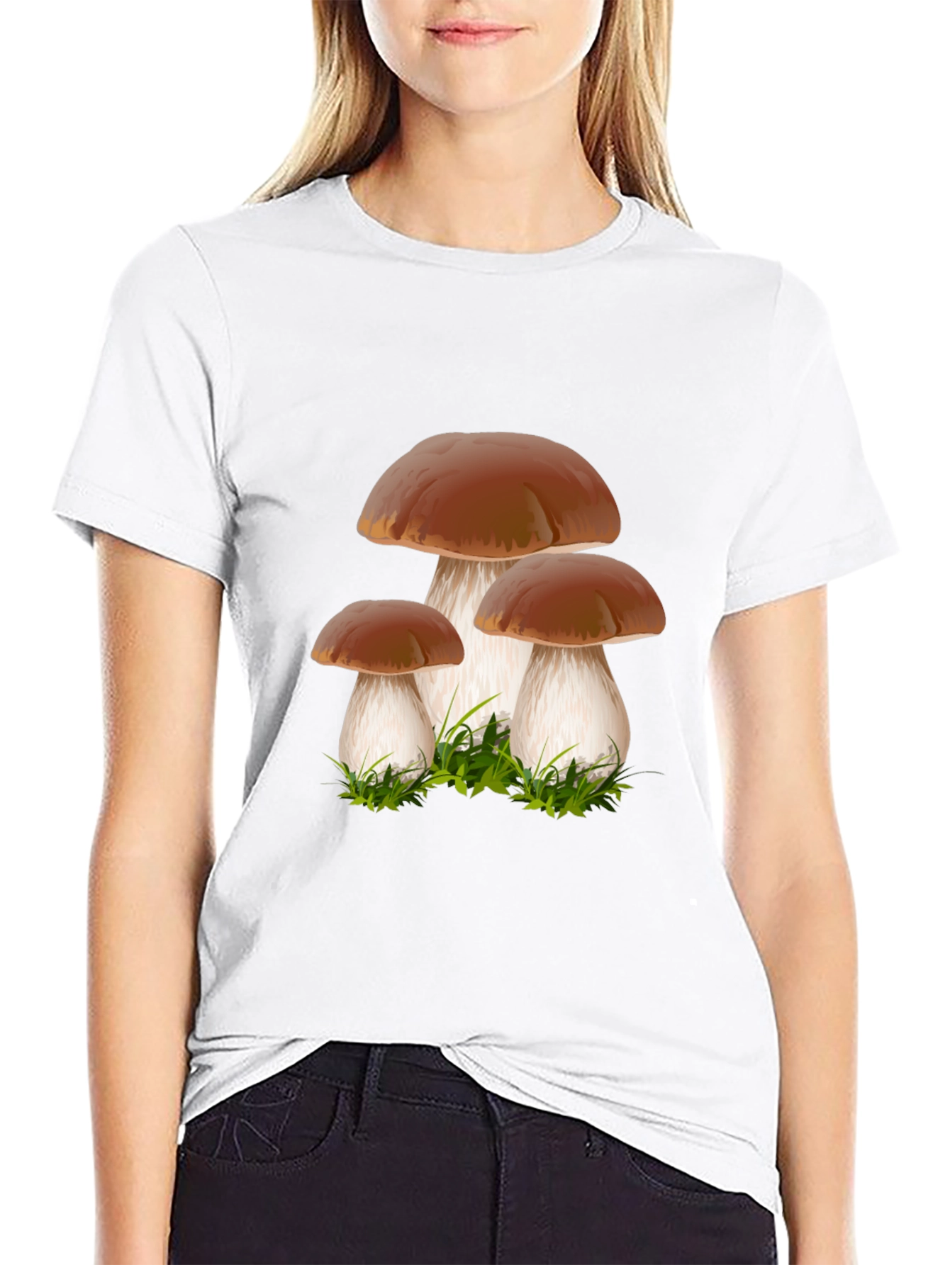 Mushroom Graphic Tee - Black Crew Neck Shirt