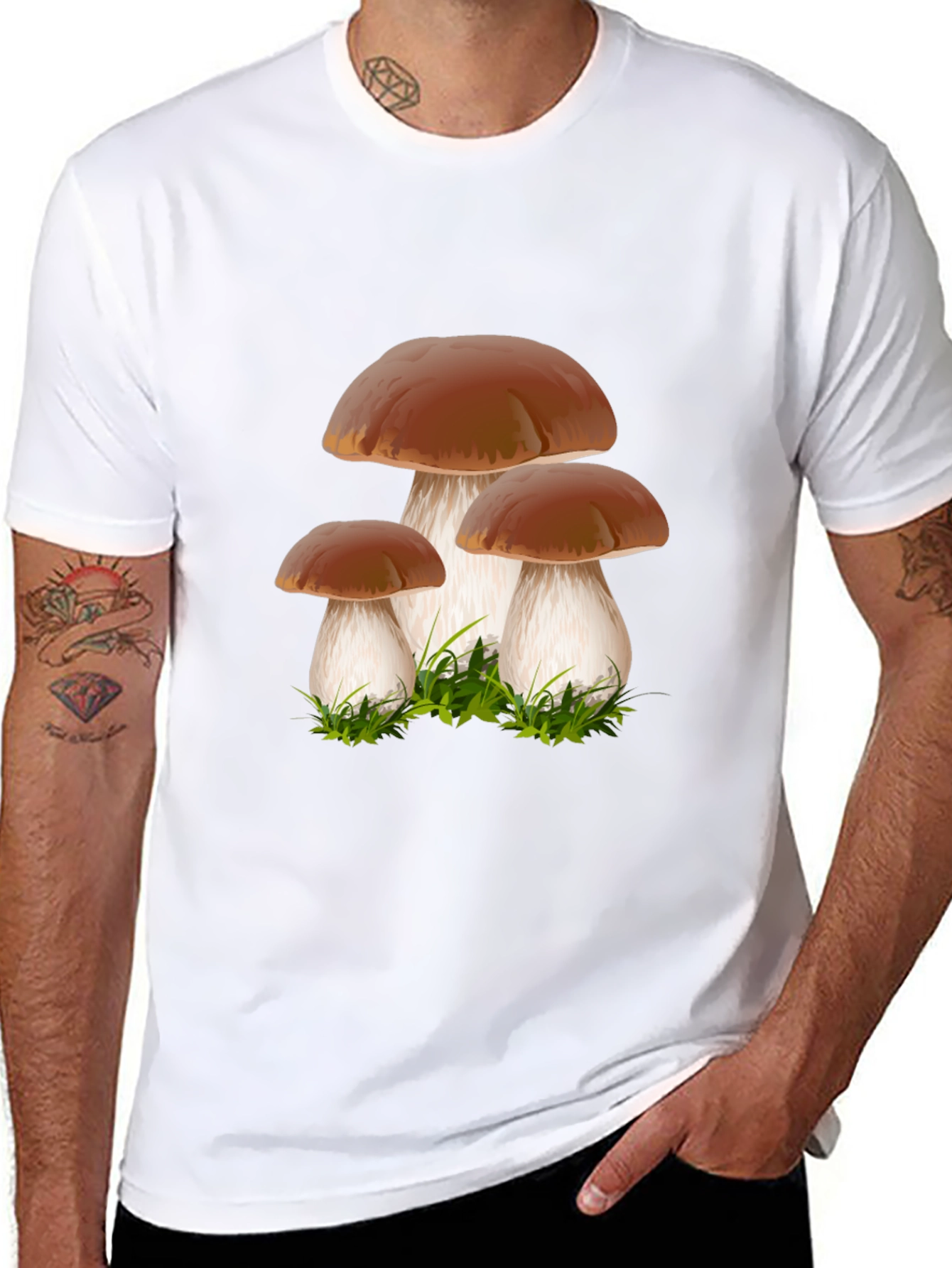 Mushroom Graphic Tee - Black Crew Neck Shirt