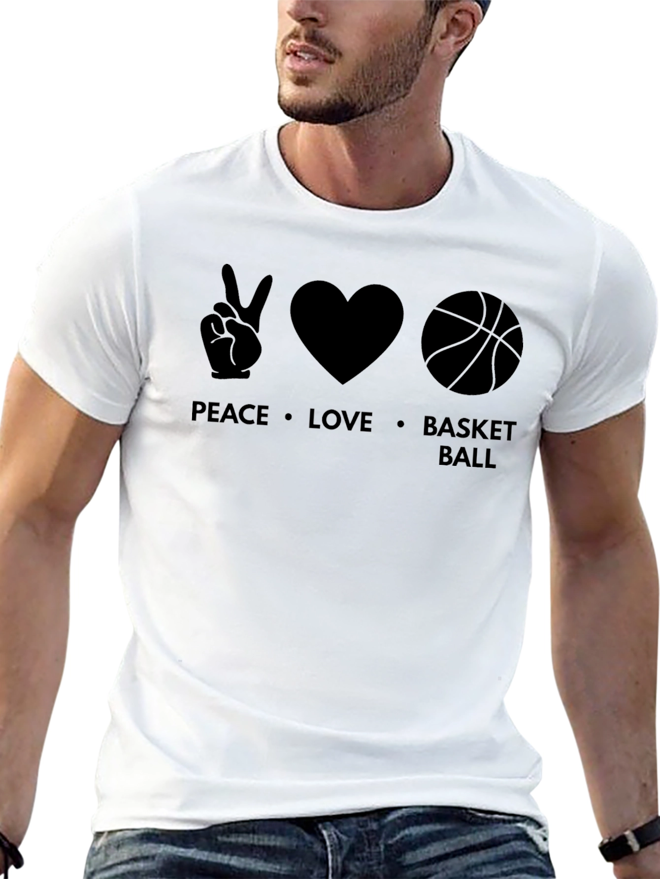 Peace Love Basketball Graphic T-Shirt - Black