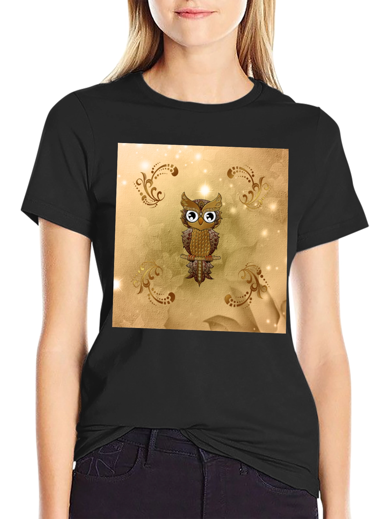 Owl Graphic Tee - Stylish Mens Black T-Shirt