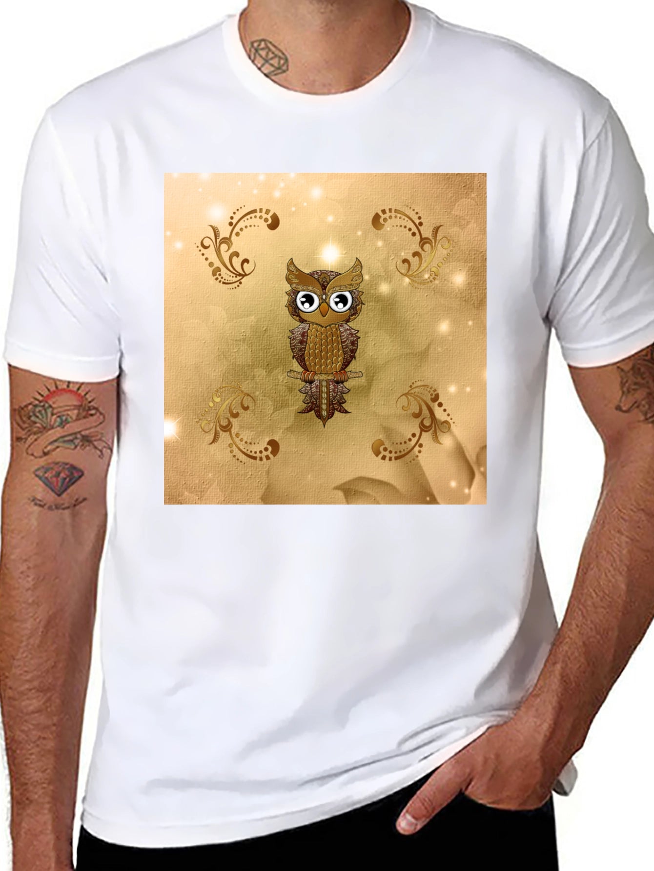 Owl Graphic Tee - Stylish Mens Black T-Shirt