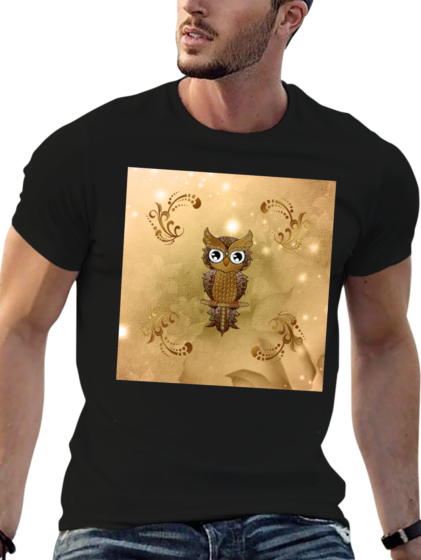 Owl Graphic Tee - Stylish Mens Black T-Shirt