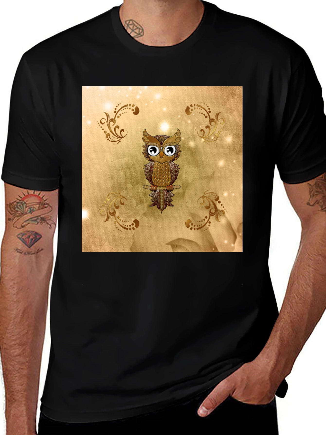 Owl Graphic Tee - Stylish Mens Black T-Shirt