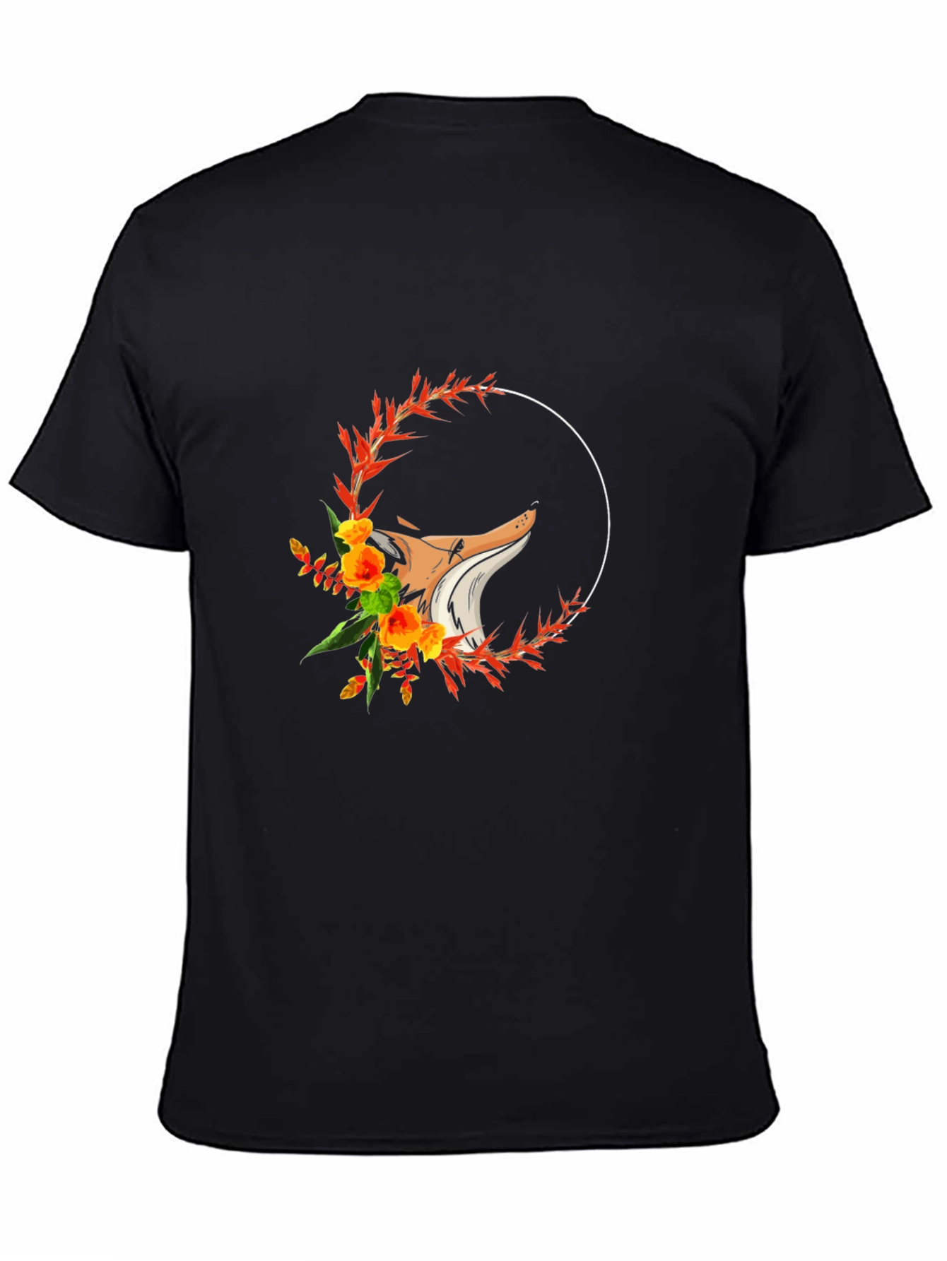 Floral Fox Graphic T-Shirt - Black