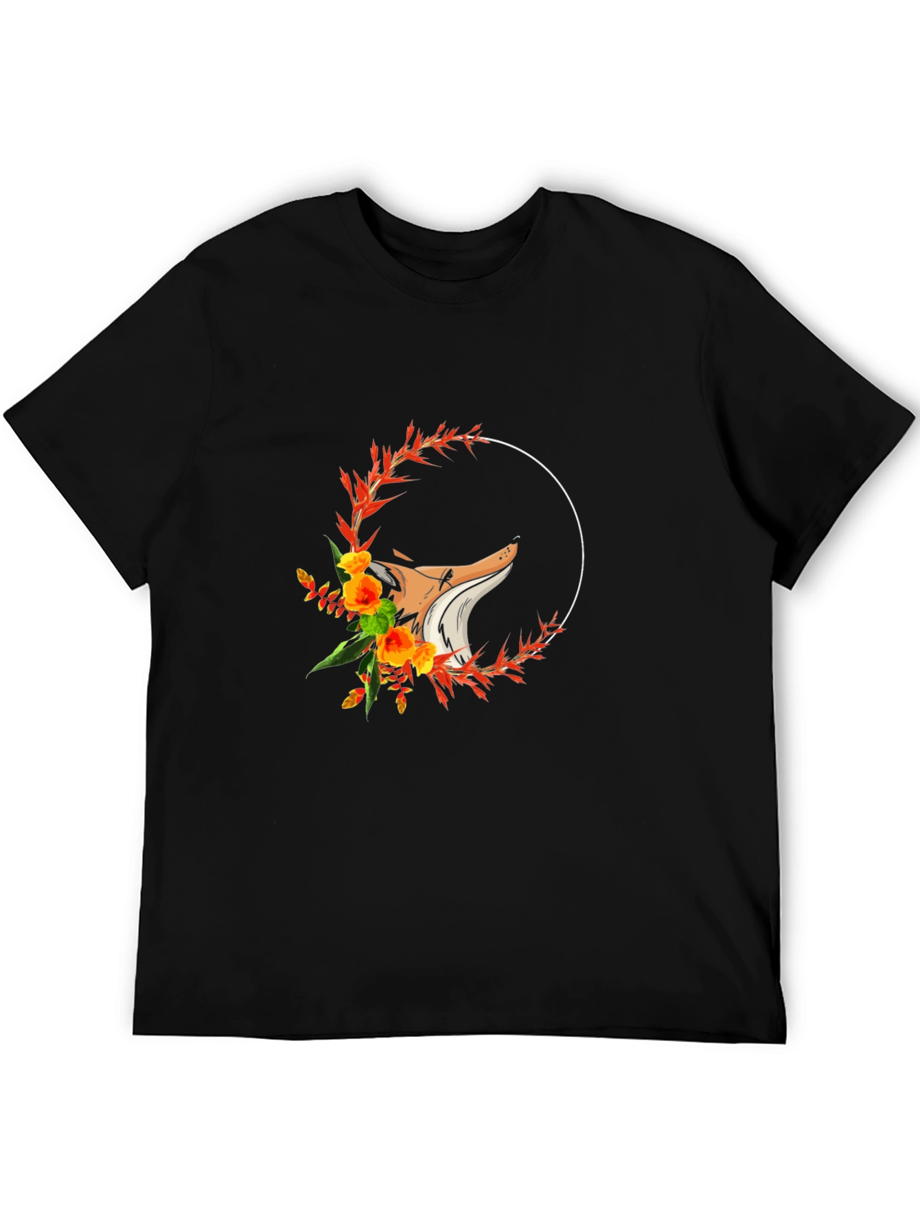 Floral Fox Graphic T-Shirt - Black