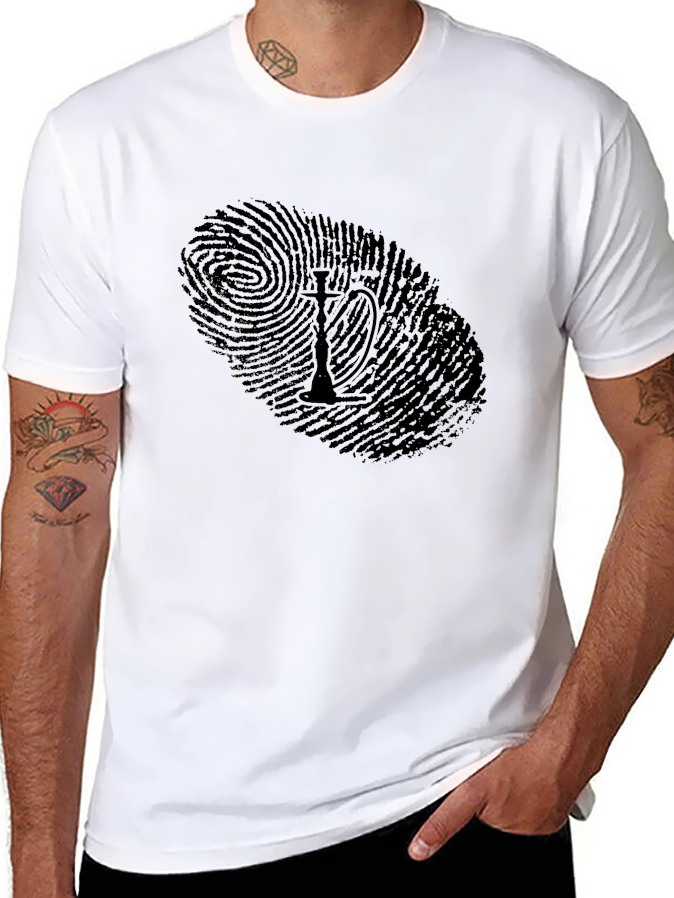 Hookah Fingerprint Graphic Black T-Shirt