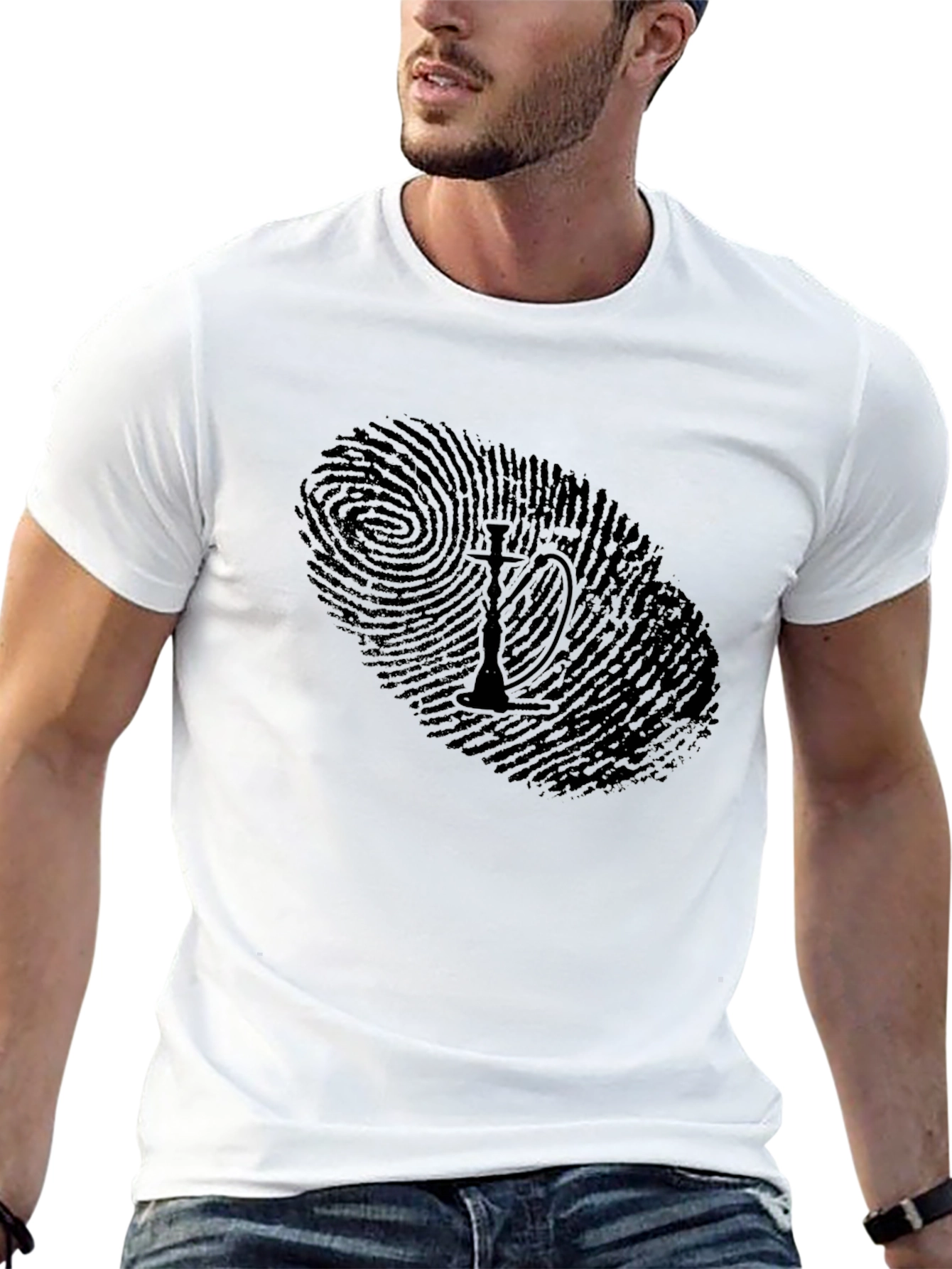 Hookah Fingerprint Graphic Black T-Shirt