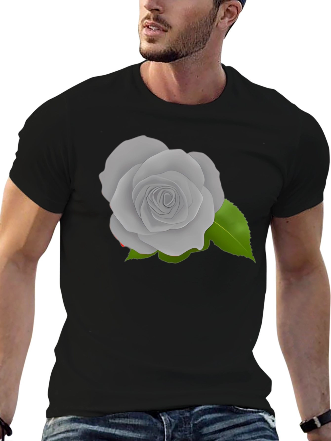 Grey Rose Graphic Black T-Shirt
