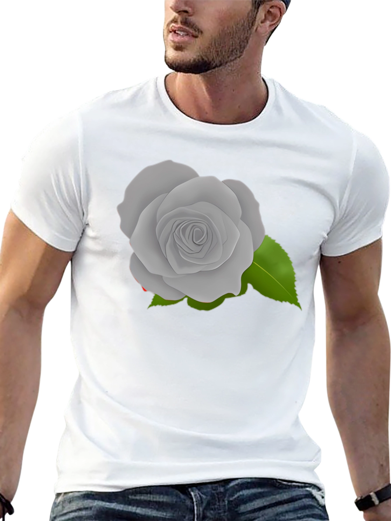 Grey Rose Graphic Black T-Shirt