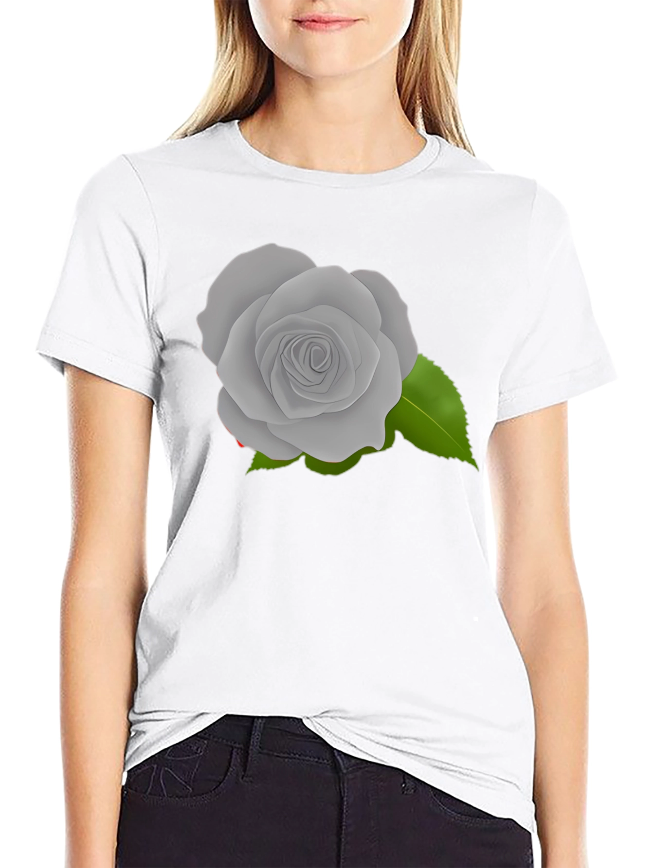 Grey Rose Graphic Black T-Shirt