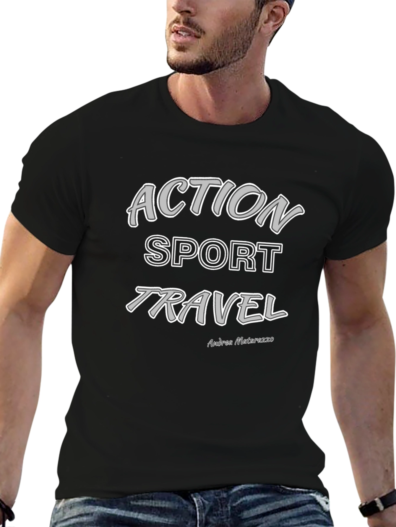 Action Sport Travel Black Graphic T-Shirt