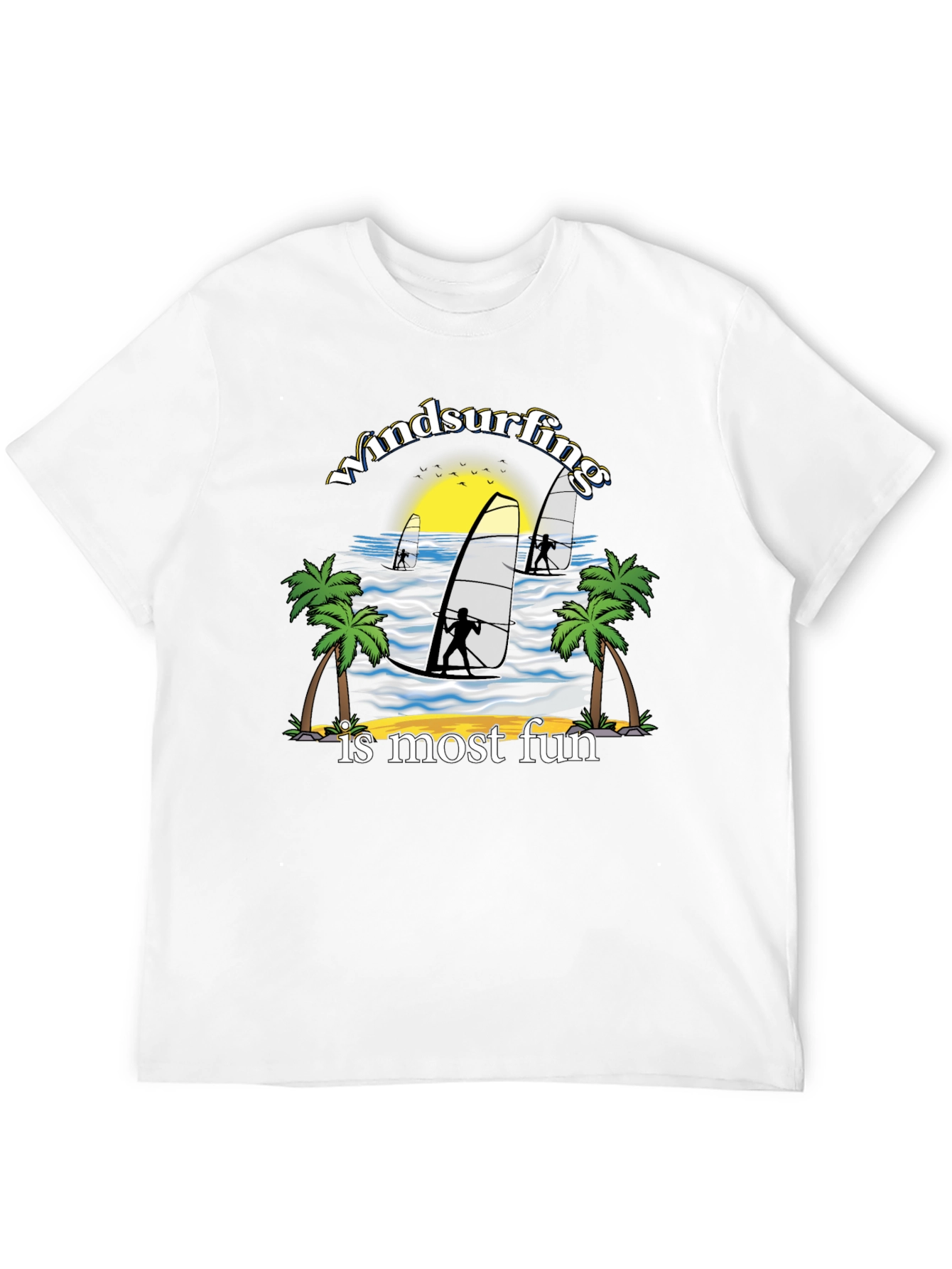 Windsurfing Fun Graphic Tee - Black Cotton T-Shirt