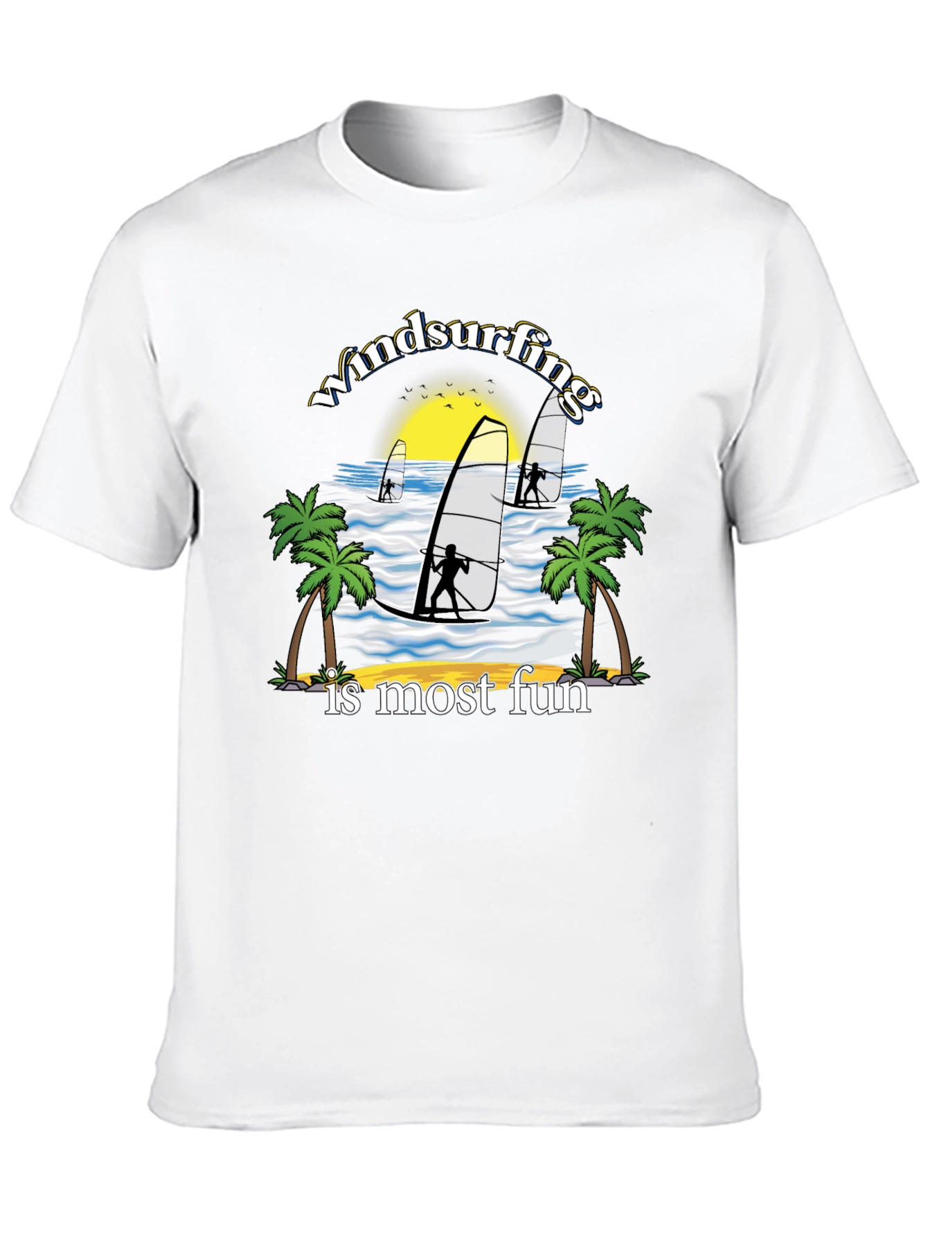 Windsurfing Fun Graphic Tee - Black Cotton T-Shirt
