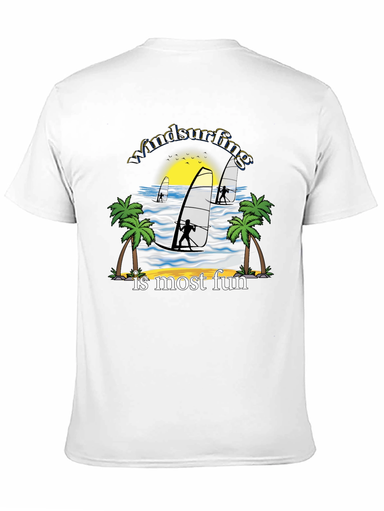 Windsurfing Fun Graphic Tee - Black Cotton T-Shirt