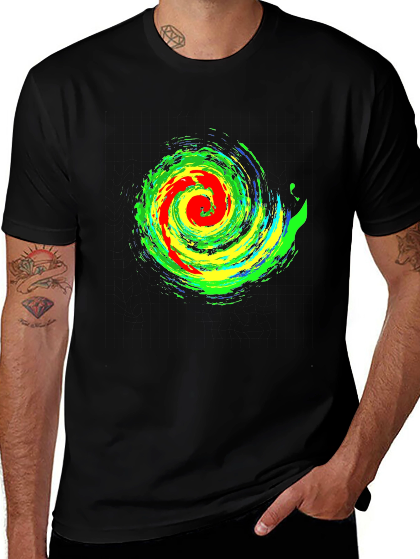 Vibrant Swirl Graphic Black T-Shirt