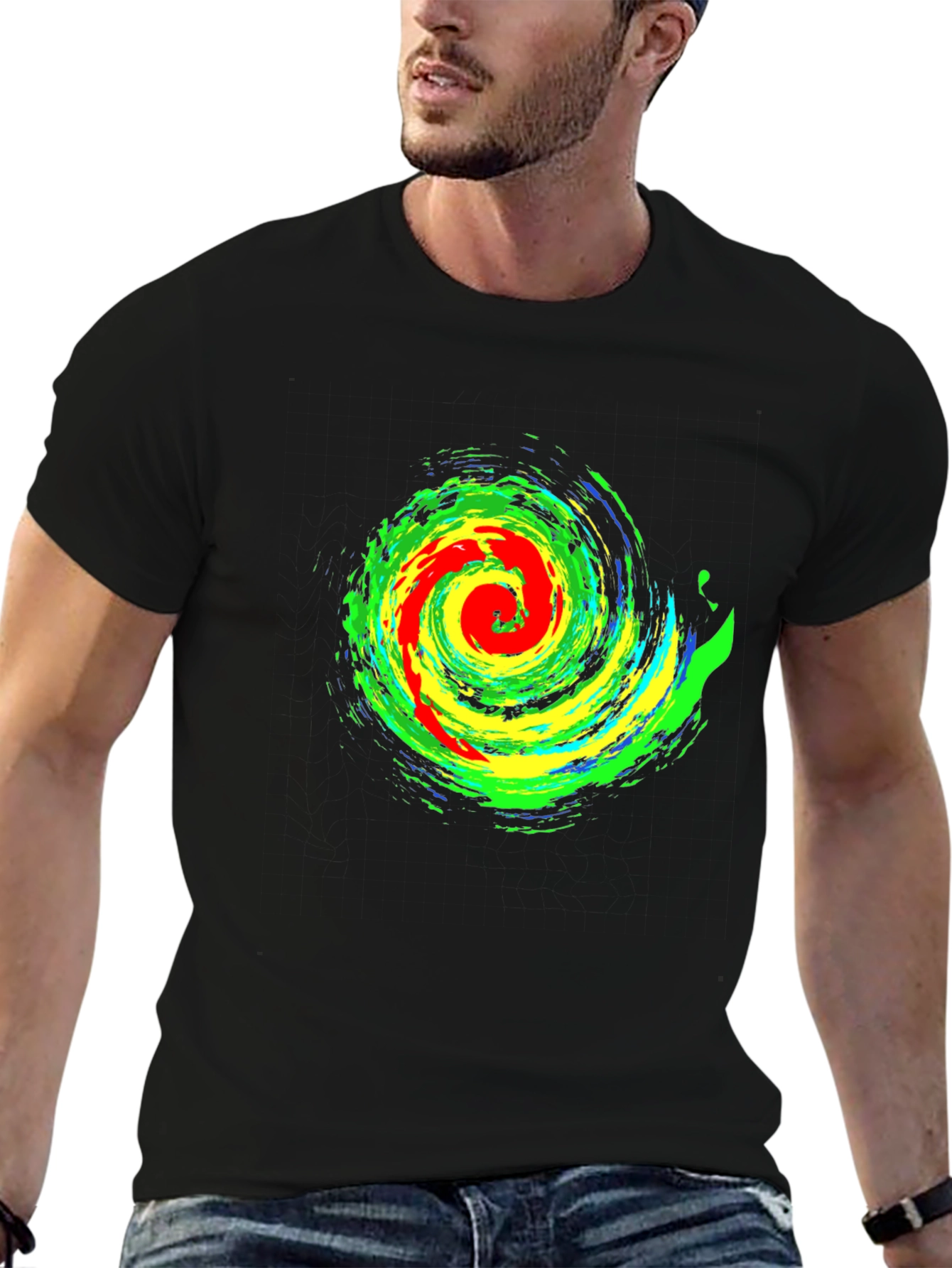 Vibrant Swirl Graphic Black T-Shirt