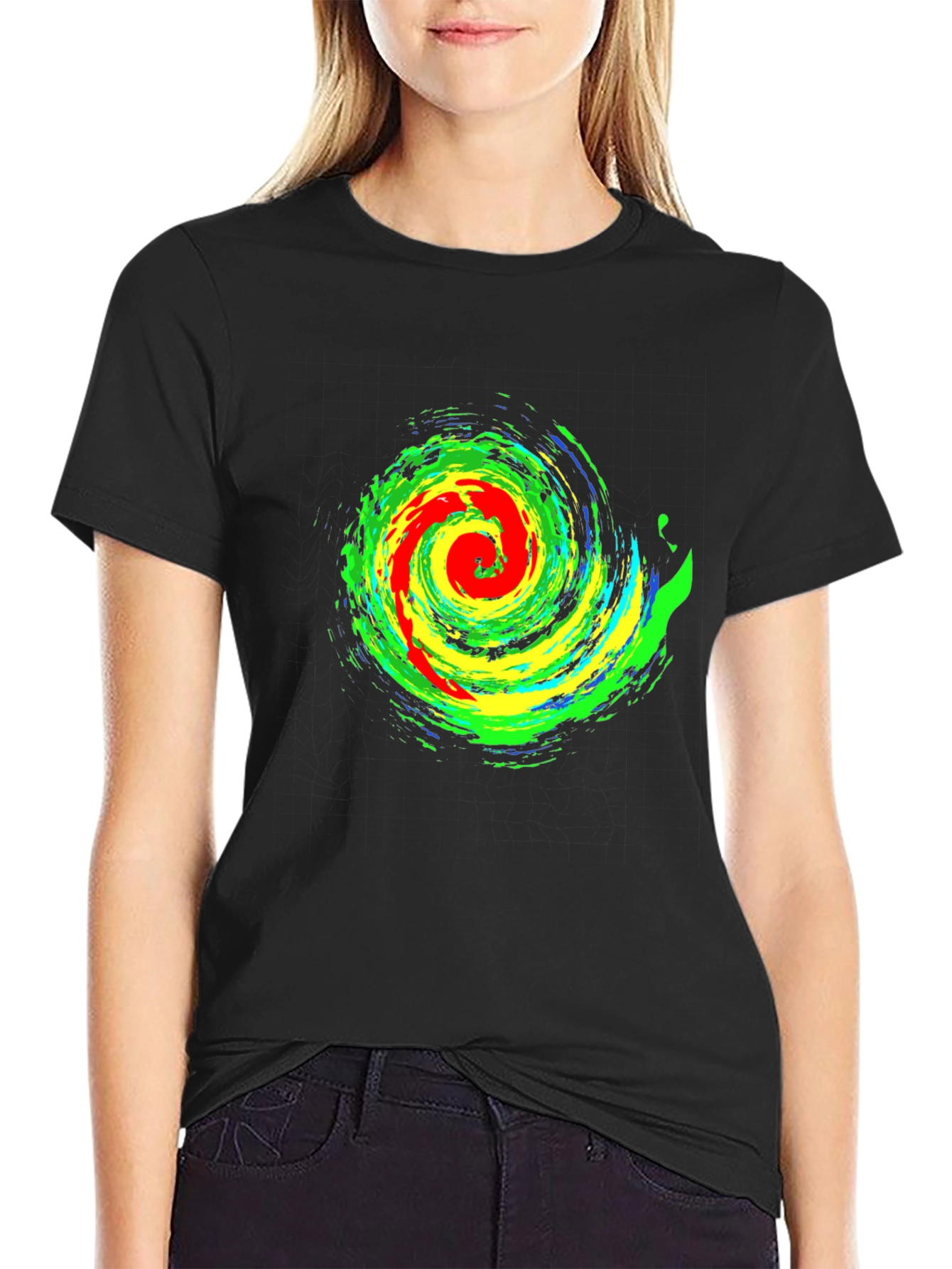 Vibrant Swirl Graphic Black T-Shirt