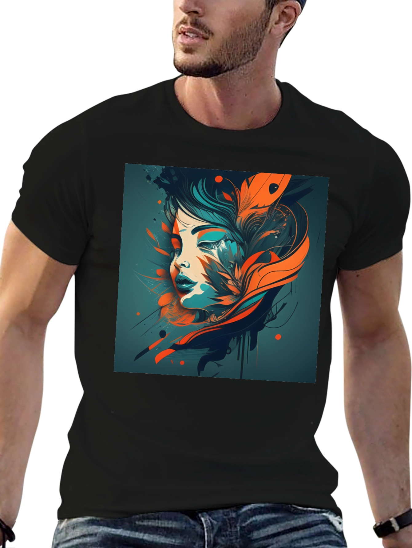 Abstract Woman Graphic Black T-Shirt