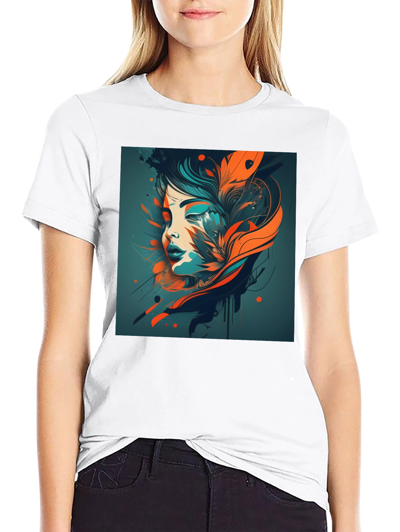 Abstract Woman Graphic Black T-Shirt