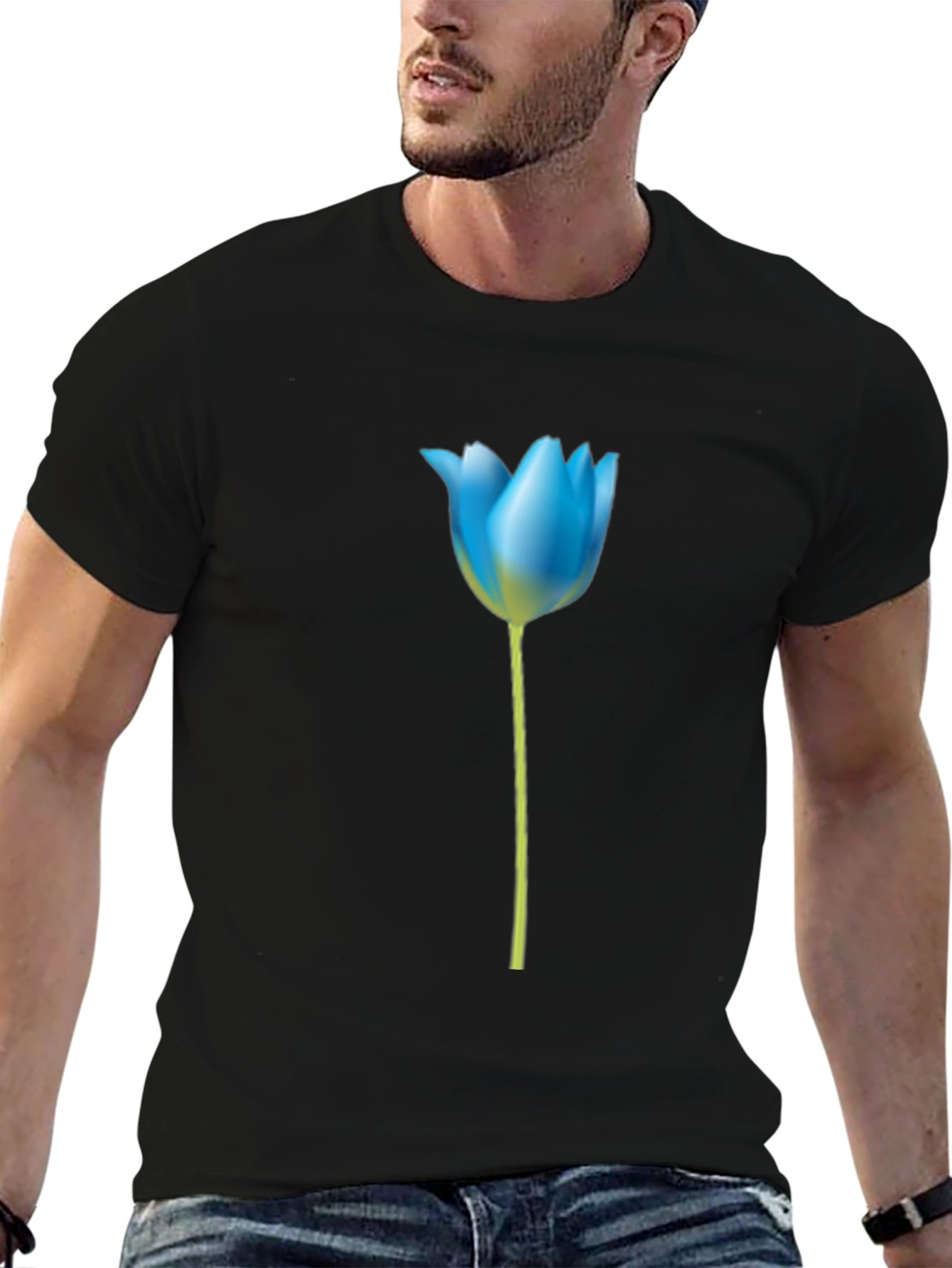 Blue Tulip Graphic Tee - Stylish Mens Black T-Shirt
