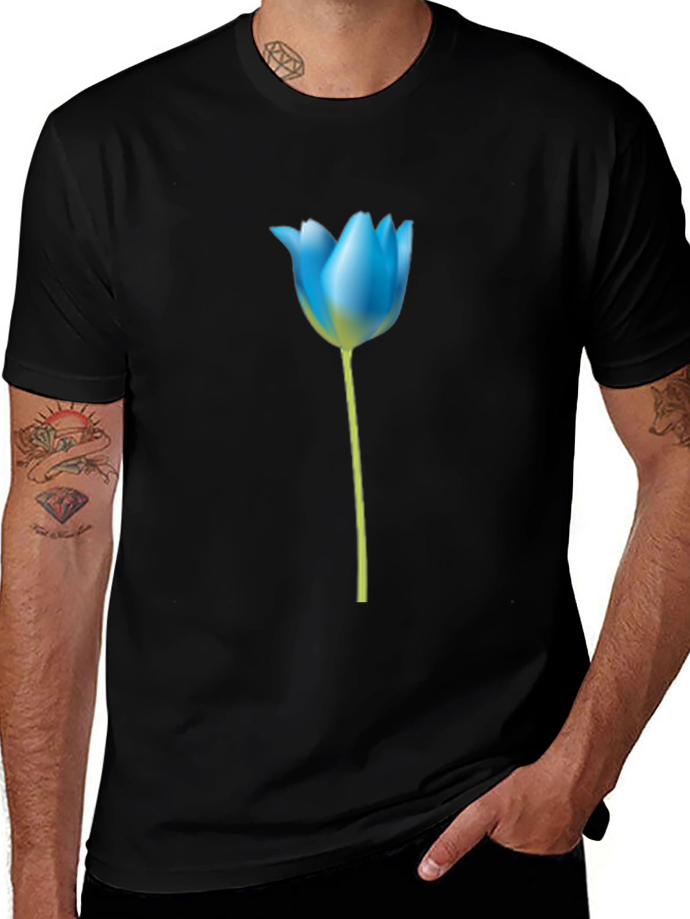 Blue Tulip Graphic Tee - Stylish Mens Black T-Shirt