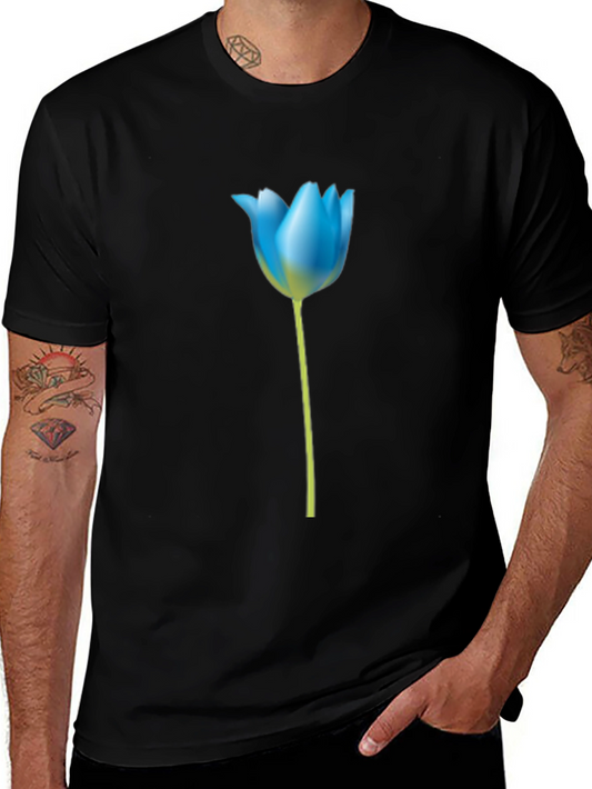 Blue Tulip Graphic Tee - Stylish Mens Black T-Shirt