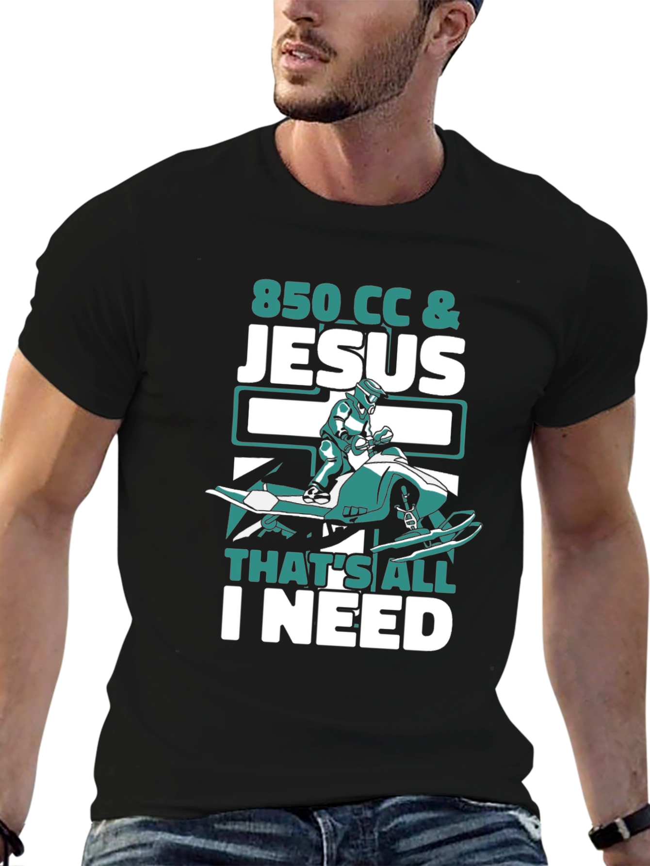 850 CC & Jesus T-Shirt - Snowmobile Rider Tee