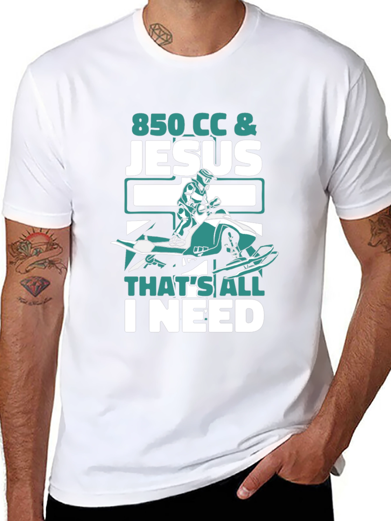 850 CC & Jesus T-Shirt - Snowmobile Rider Tee