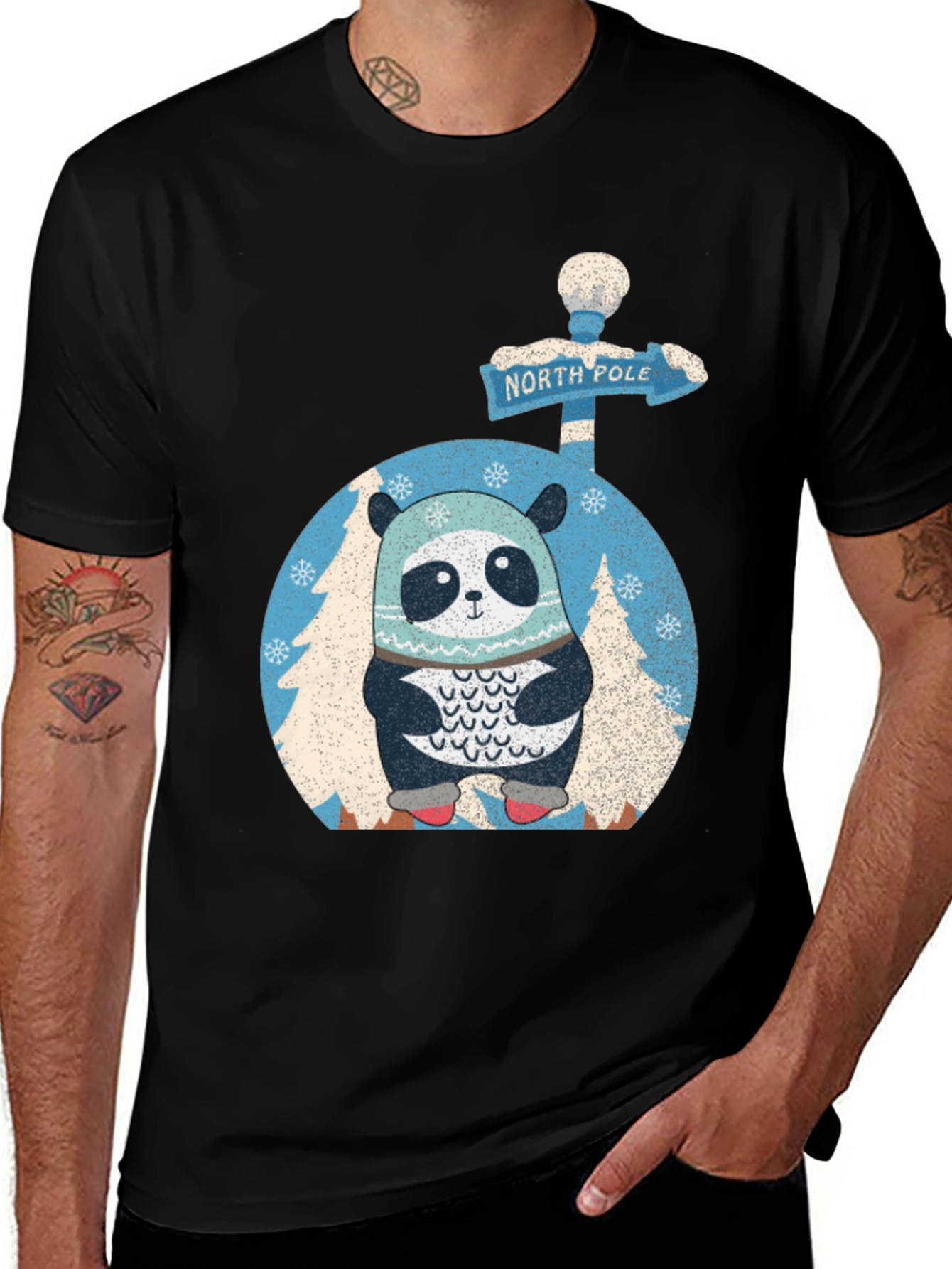 North Pole Panda T-Shirt - Winter Holiday Style