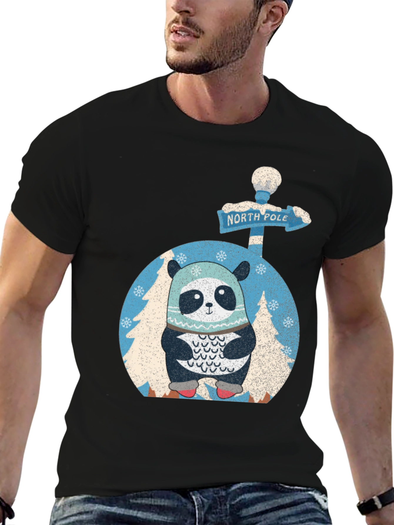 North Pole Panda T-Shirt - Winter Holiday Style