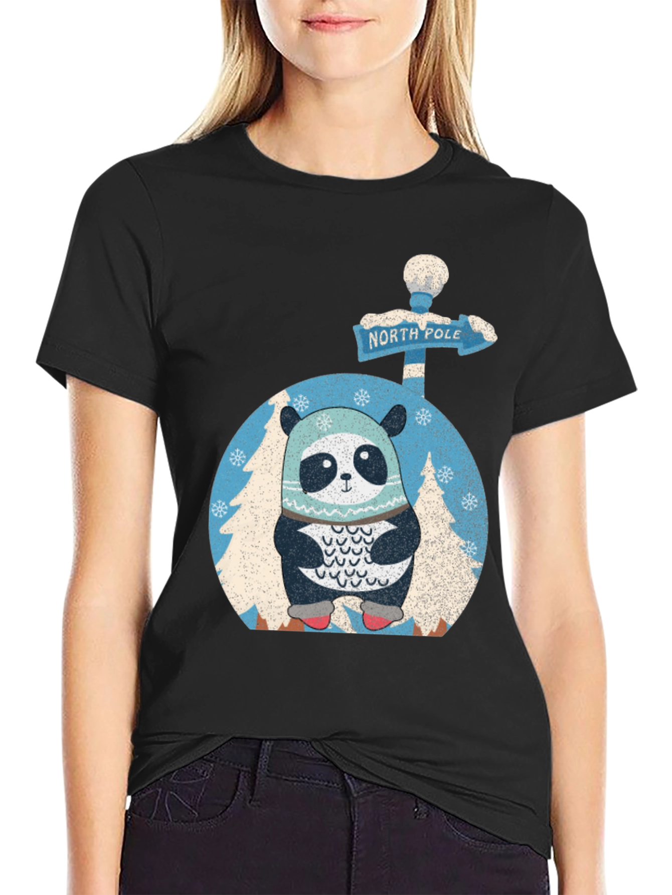 North Pole Panda T-Shirt - Winter Holiday Style