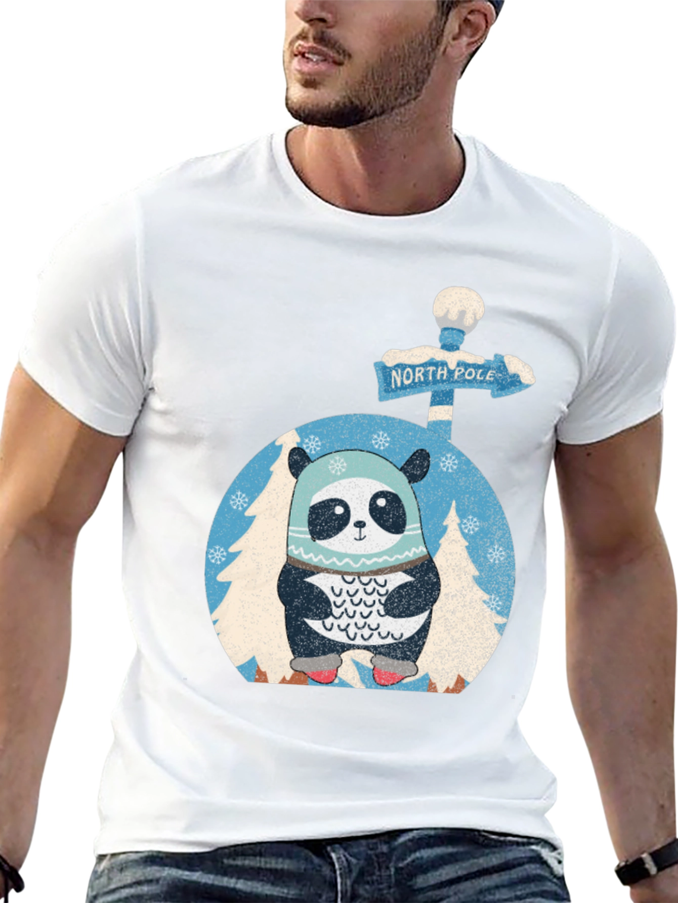 North Pole Panda T-Shirt - Winter Holiday Style