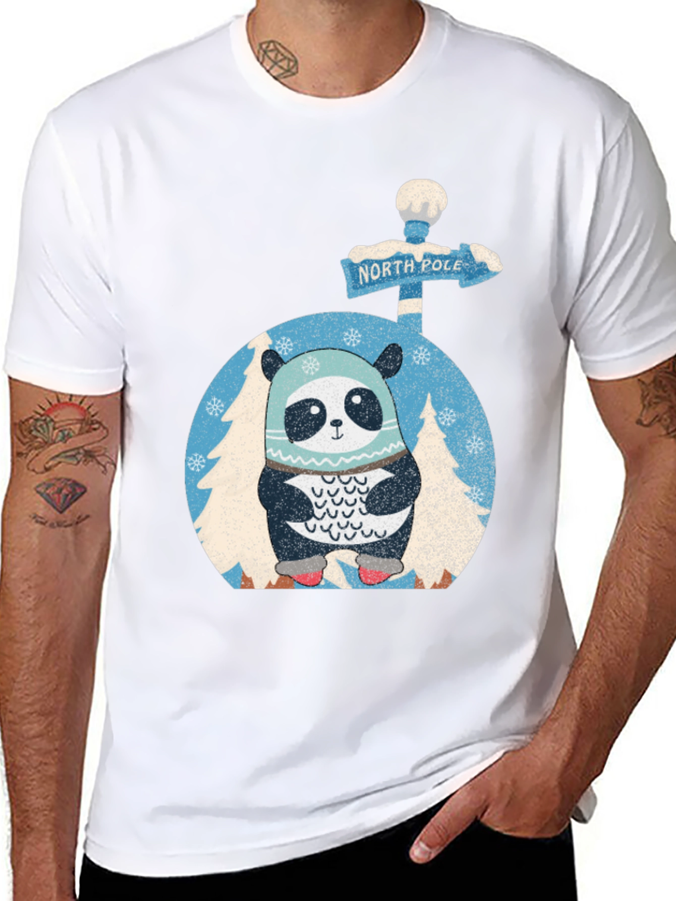 North Pole Panda T-Shirt - Winter Holiday Style