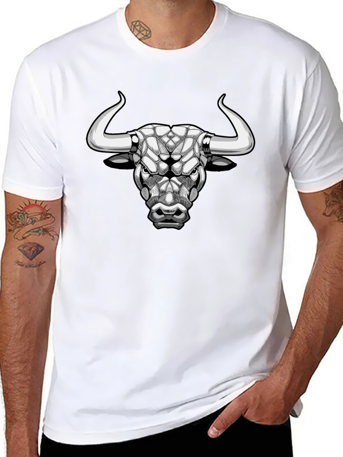 Geometric Bull Graphic Tee - Black