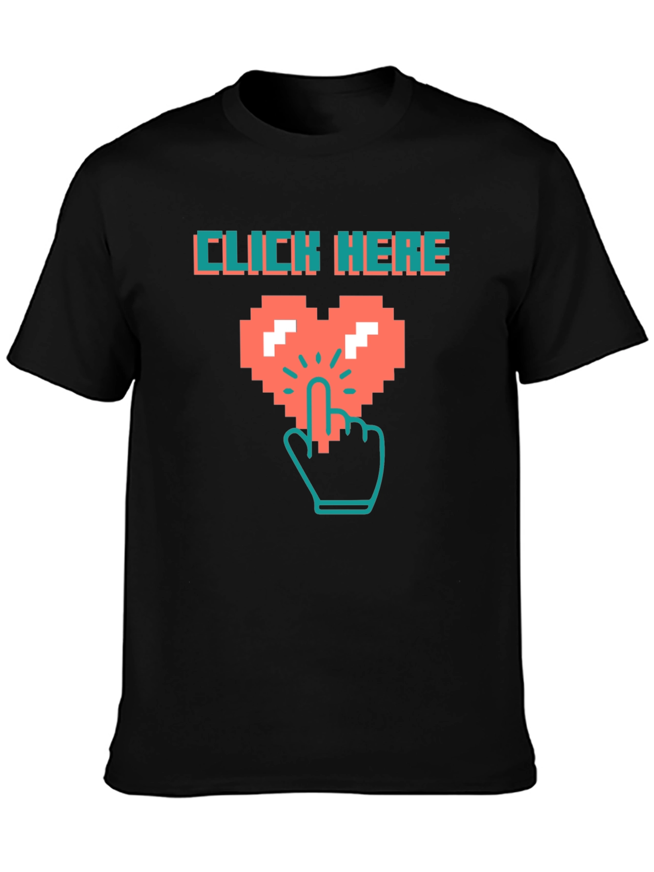 Click Here Pixel Heart Black T-Shirt
