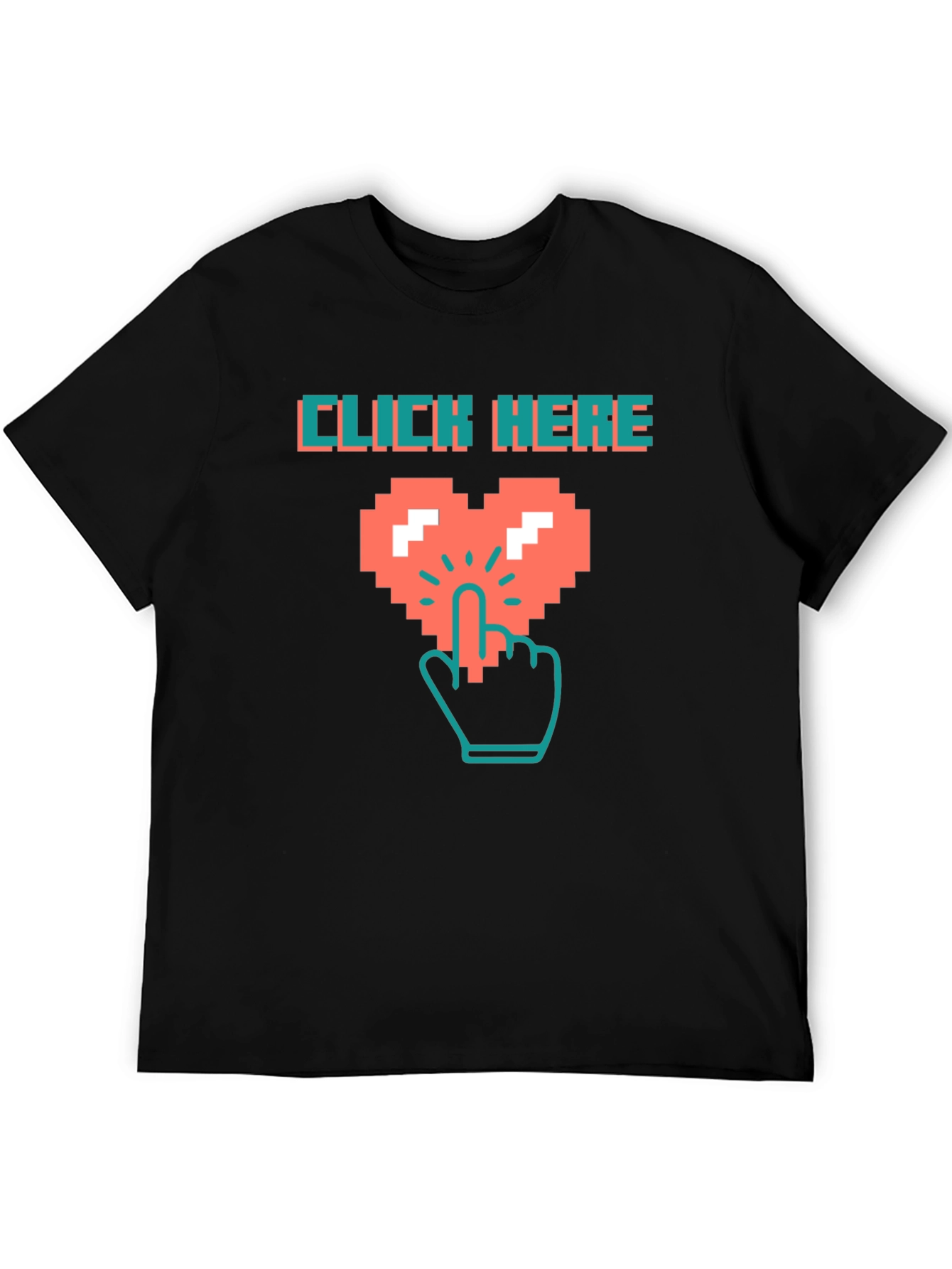 Click Here Pixel Heart Black T-Shirt