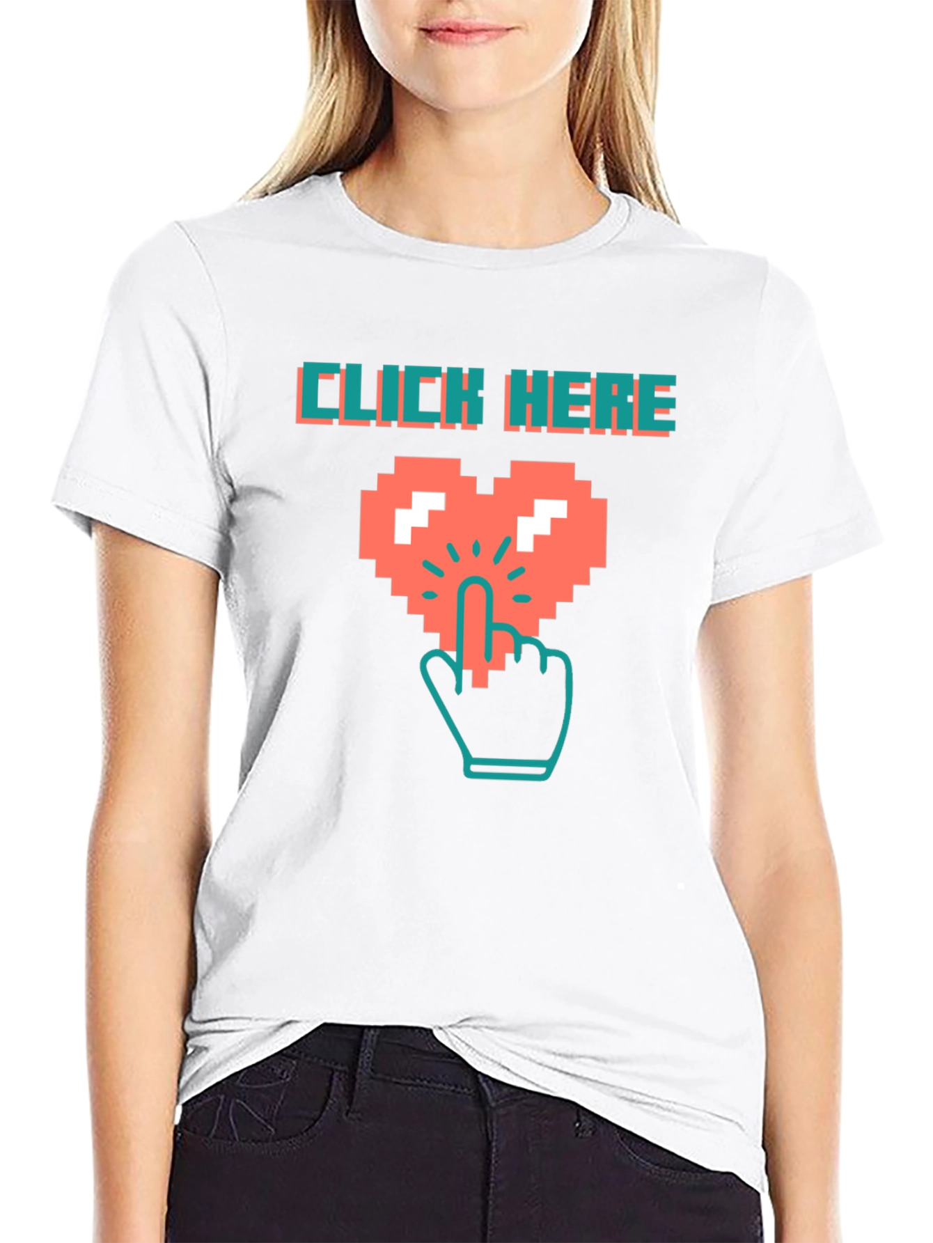 Click Here Pixel Heart Black T-Shirt