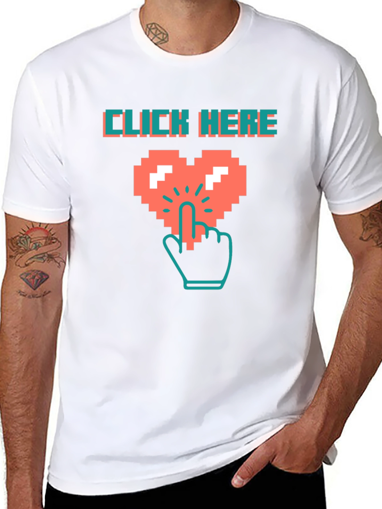 Click Here Pixel Heart Black T-Shirt