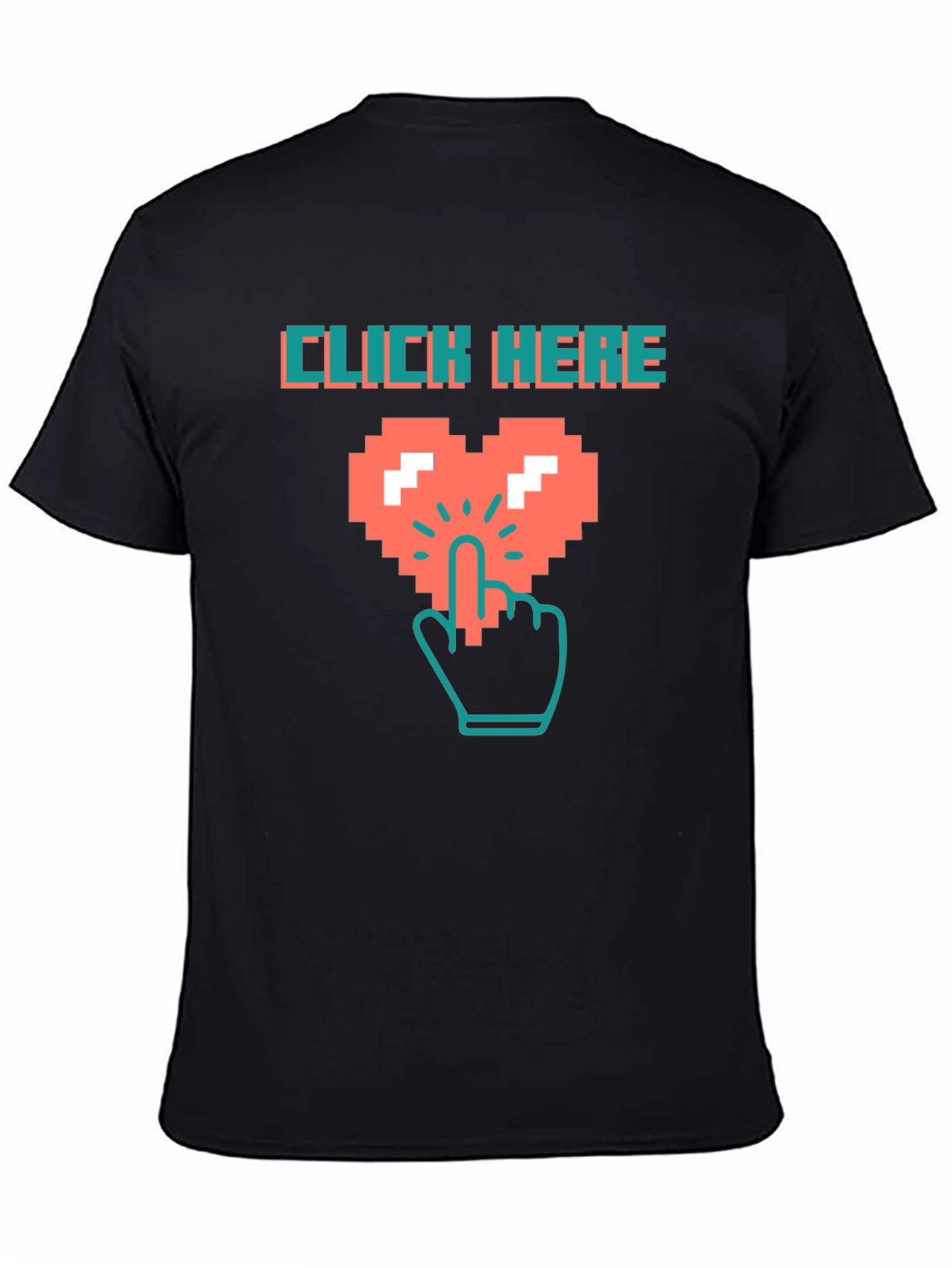 Click Here Pixel Heart Black T-Shirt