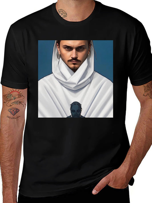 Artistic Graphic Tee: Man in White Hood