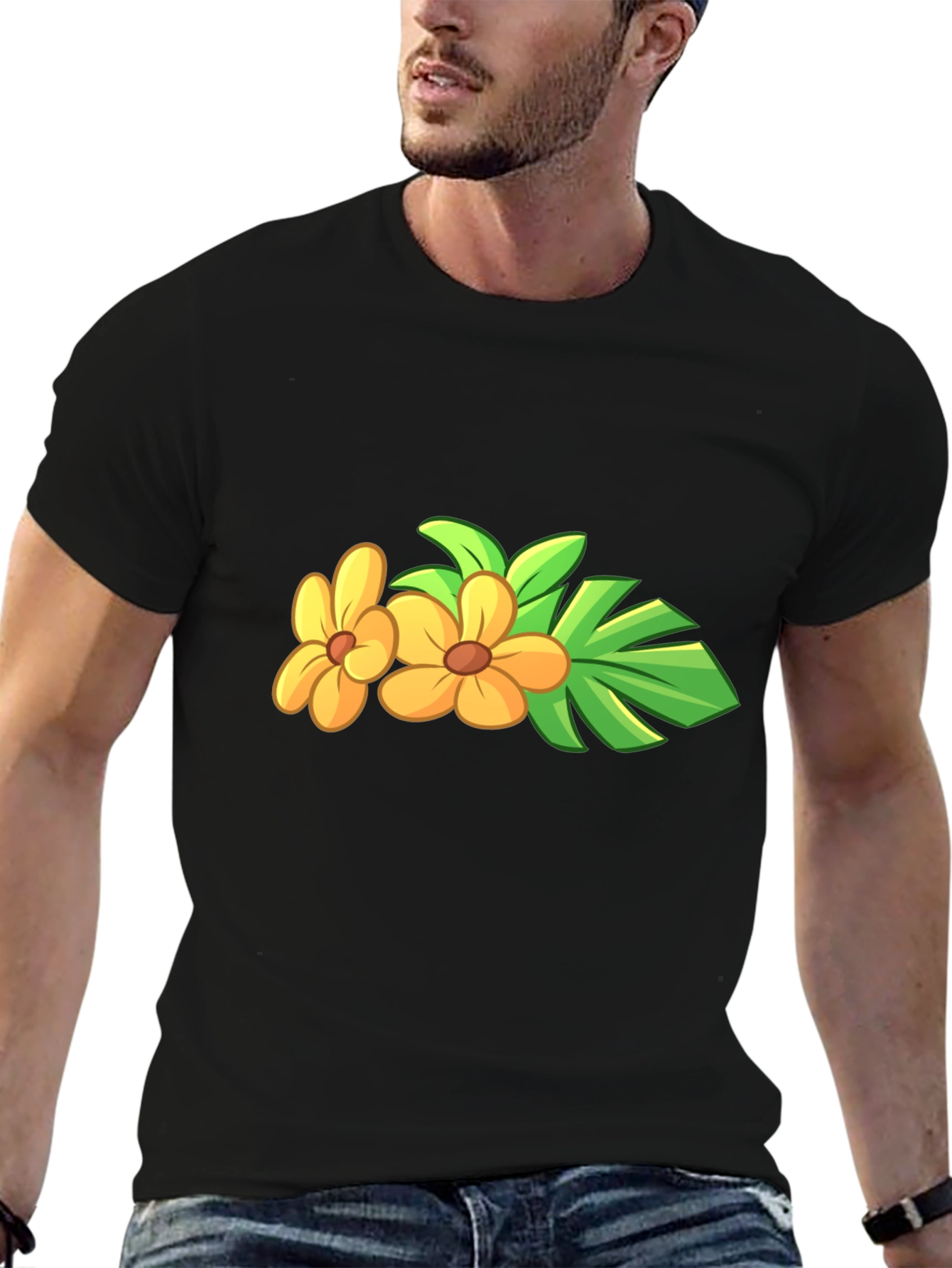 Tropical Flower Black T-Shirt