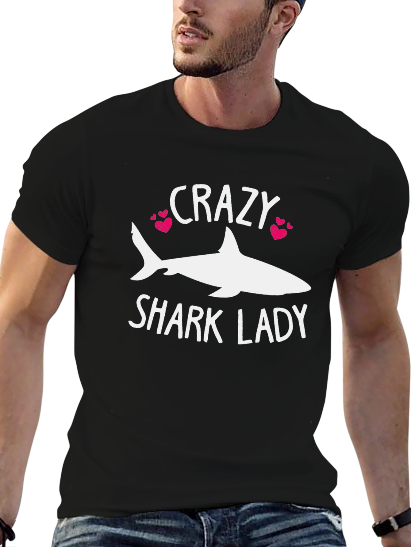 Crazy Shark Lady T-Shirt - Black Cotton Tee