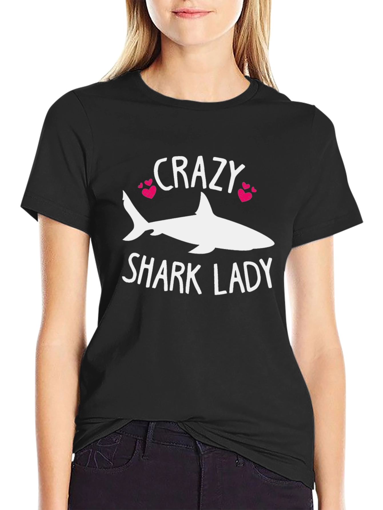 Crazy Shark Lady T-Shirt - Black Cotton Tee