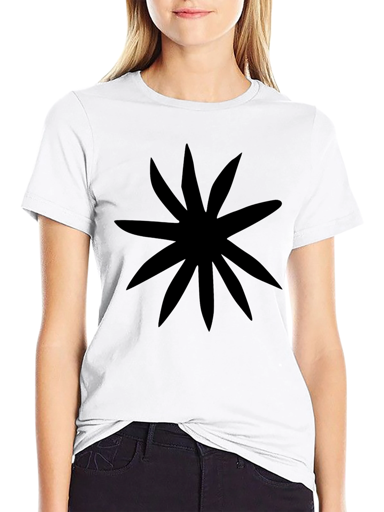 Black Graphic Tee with Abstract Floral Print