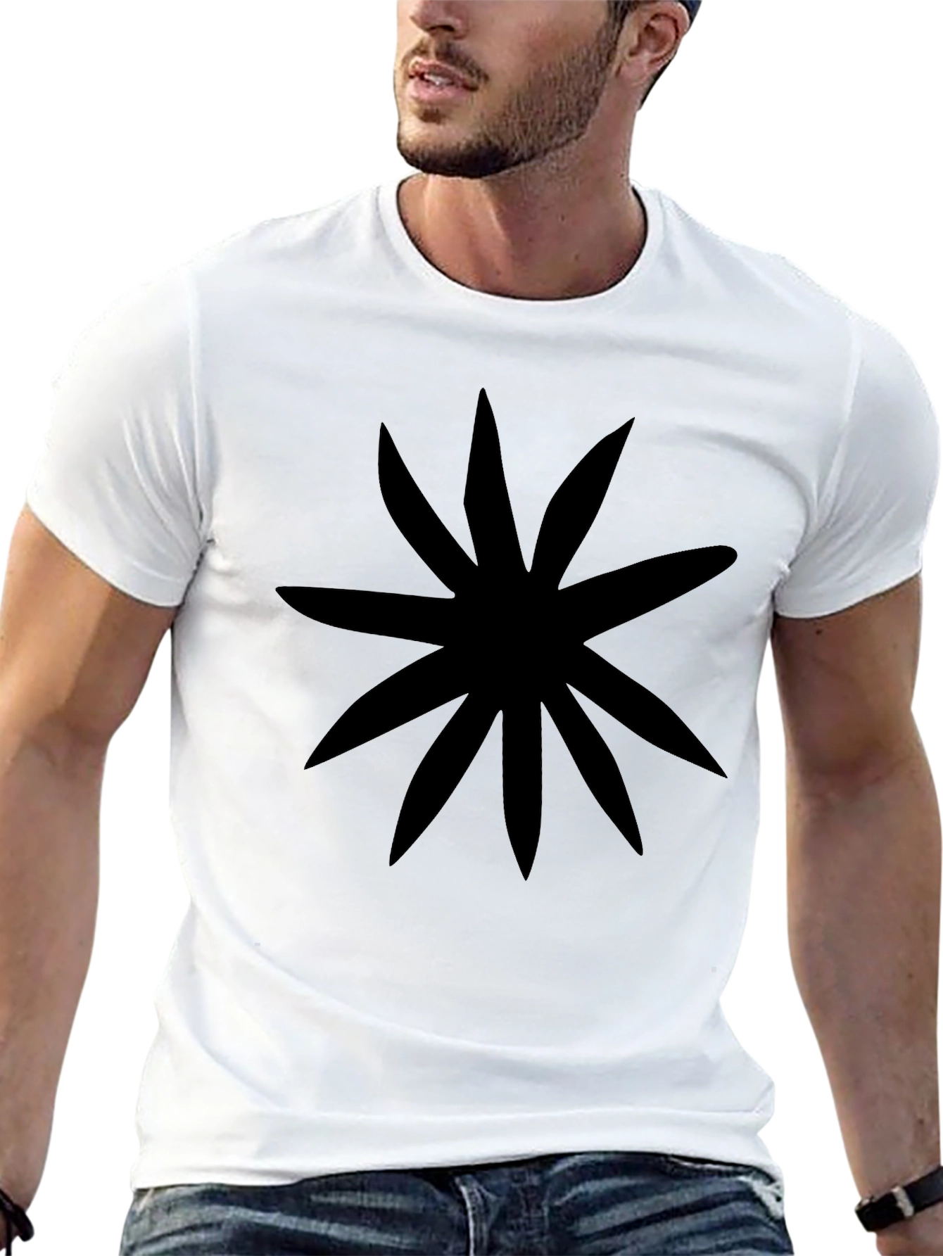 Black Graphic Tee with Abstract Floral Print
