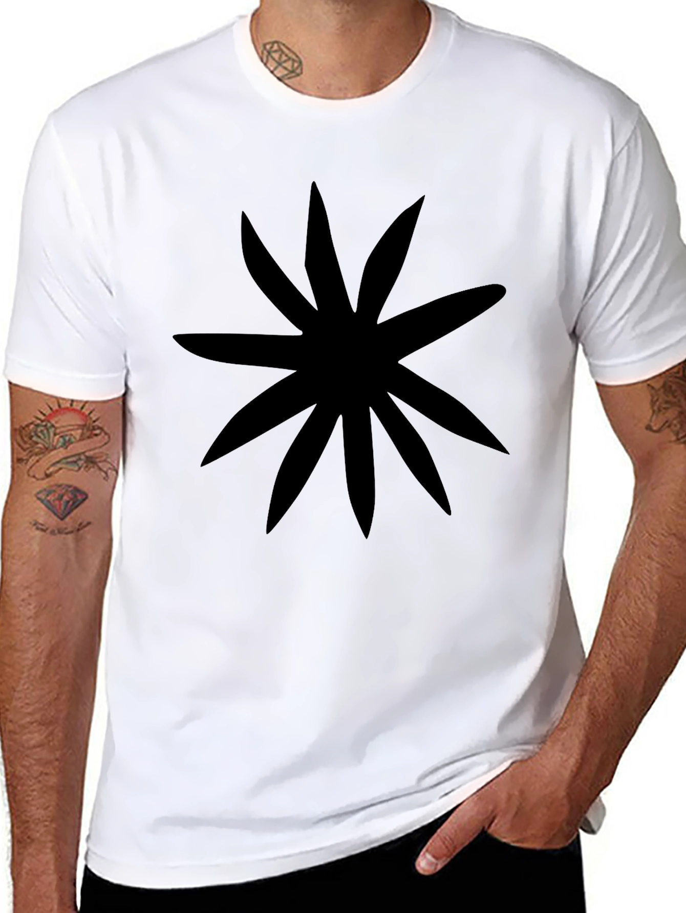Black Graphic Tee with Abstract Floral Print
