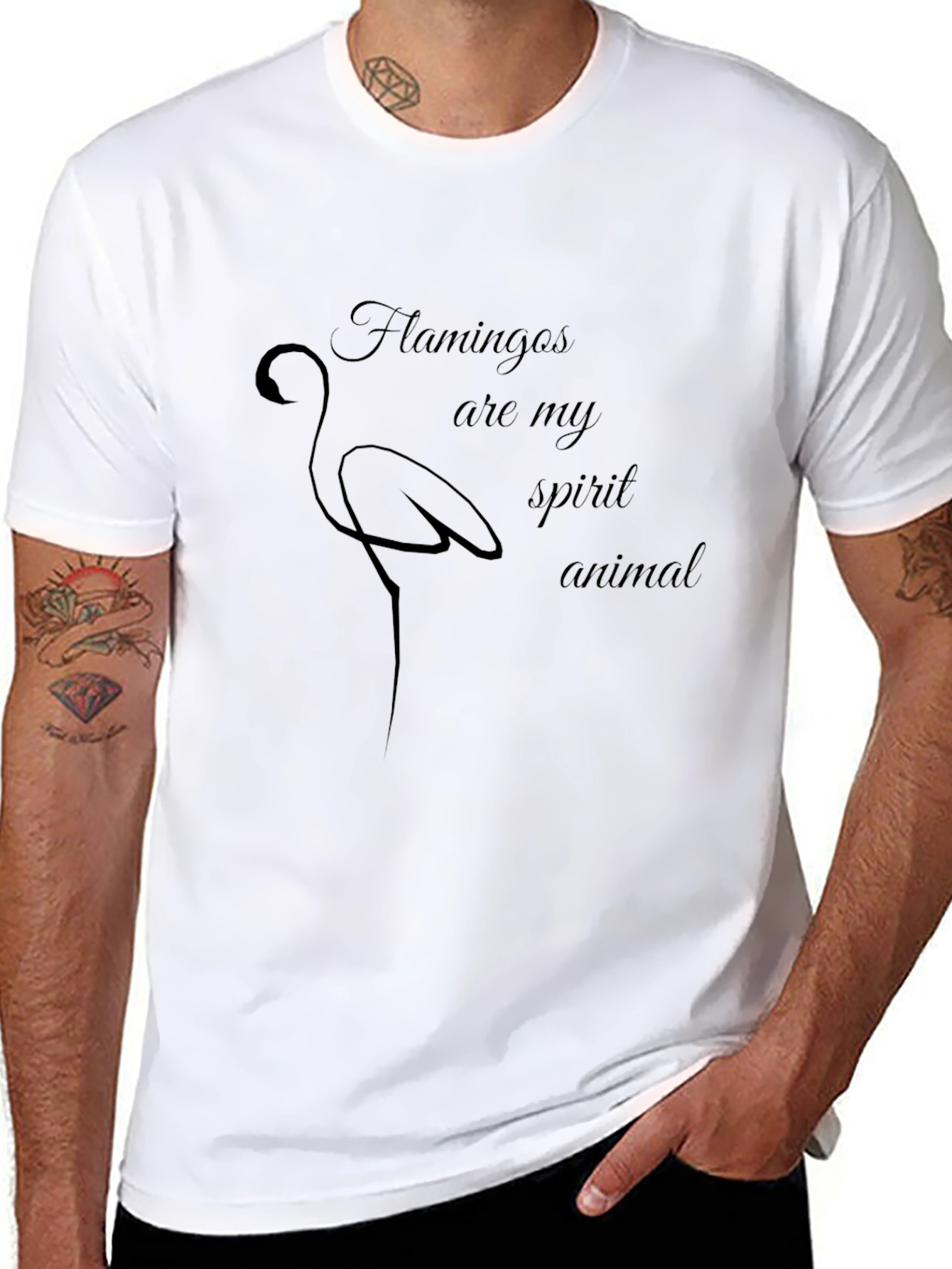 Flamingo Spirit Animal Graphic Tee - Black