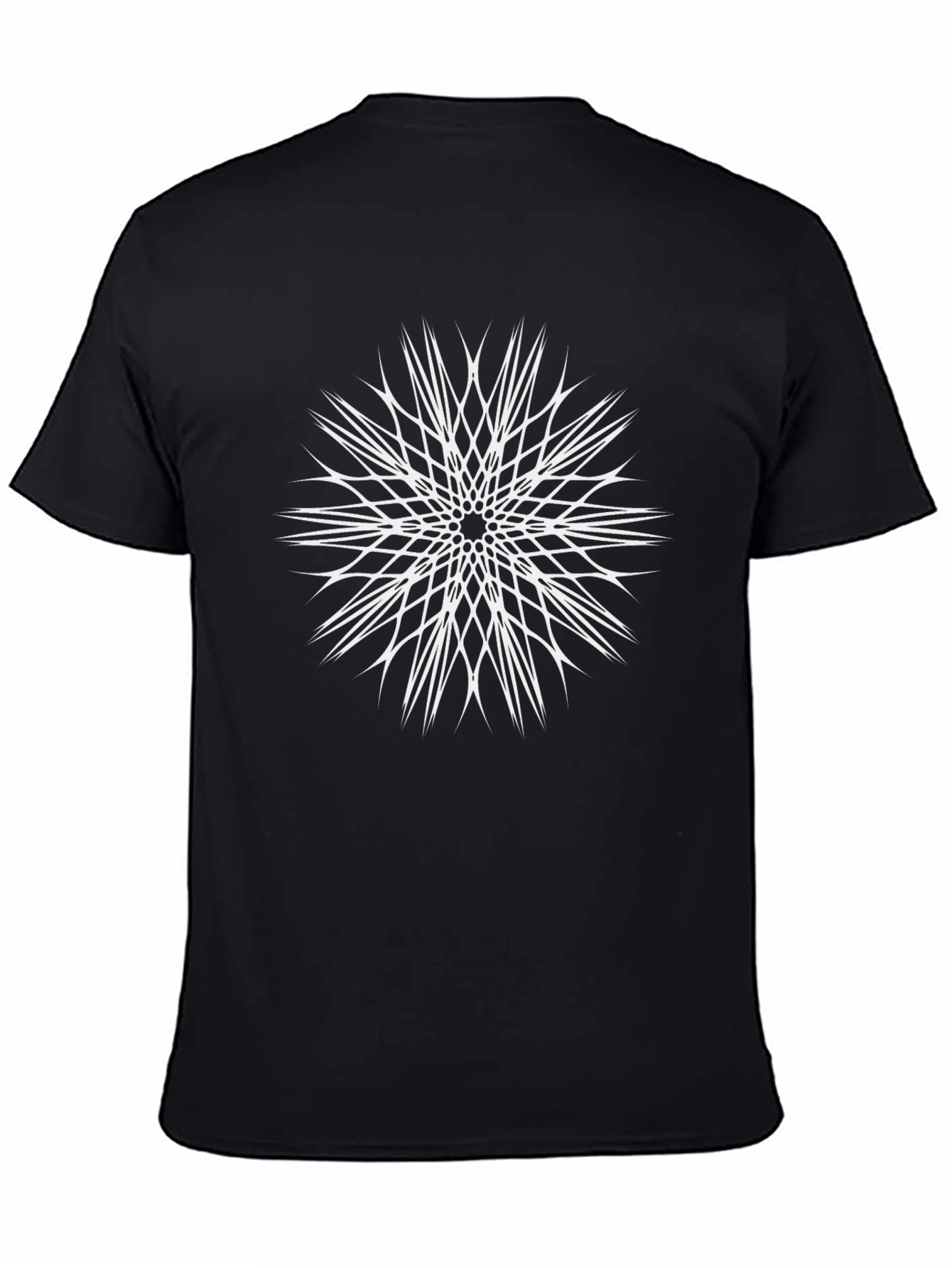 Abstract Geometric White Print Black T-Shirt