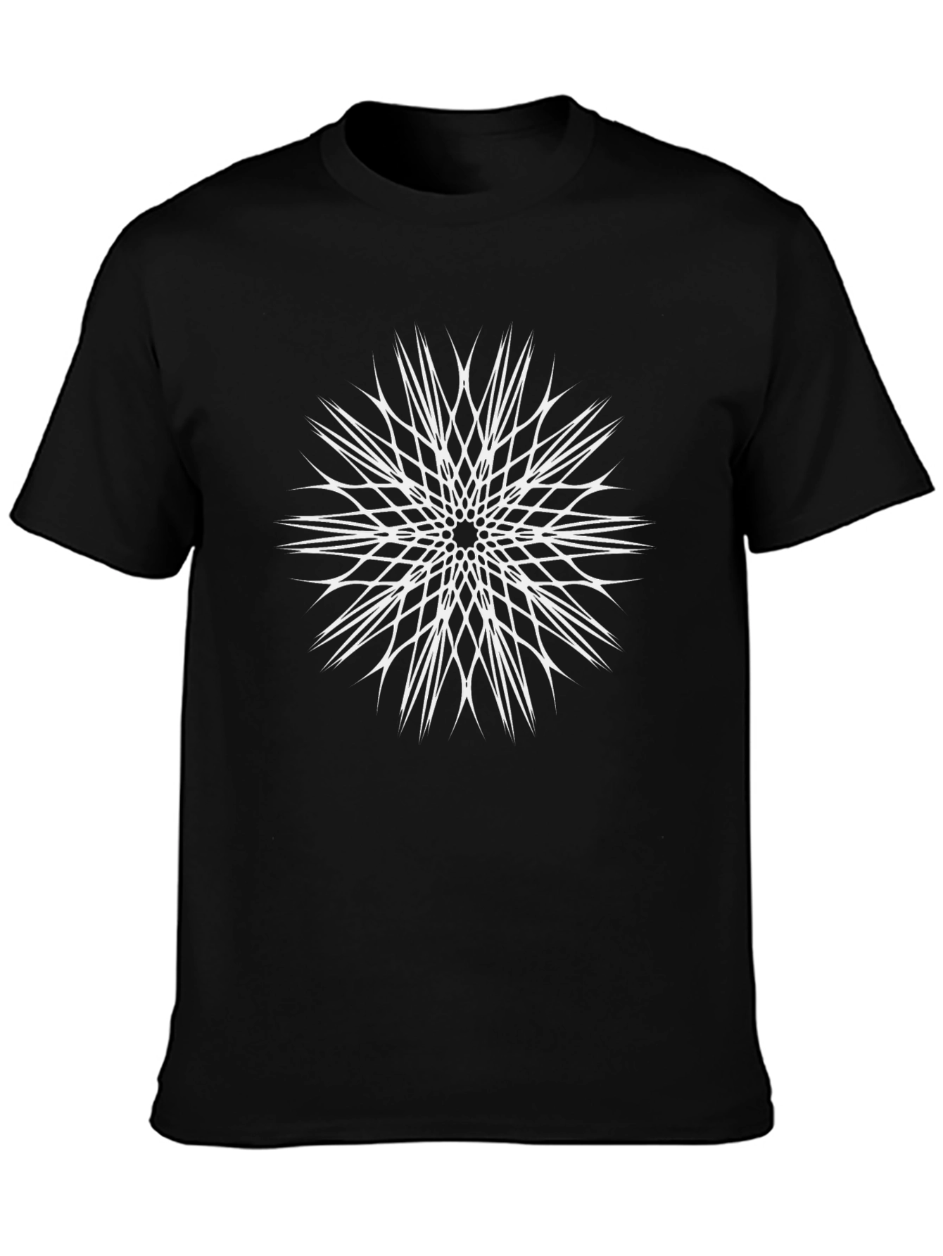 Abstract Geometric White Print Black T-Shirt