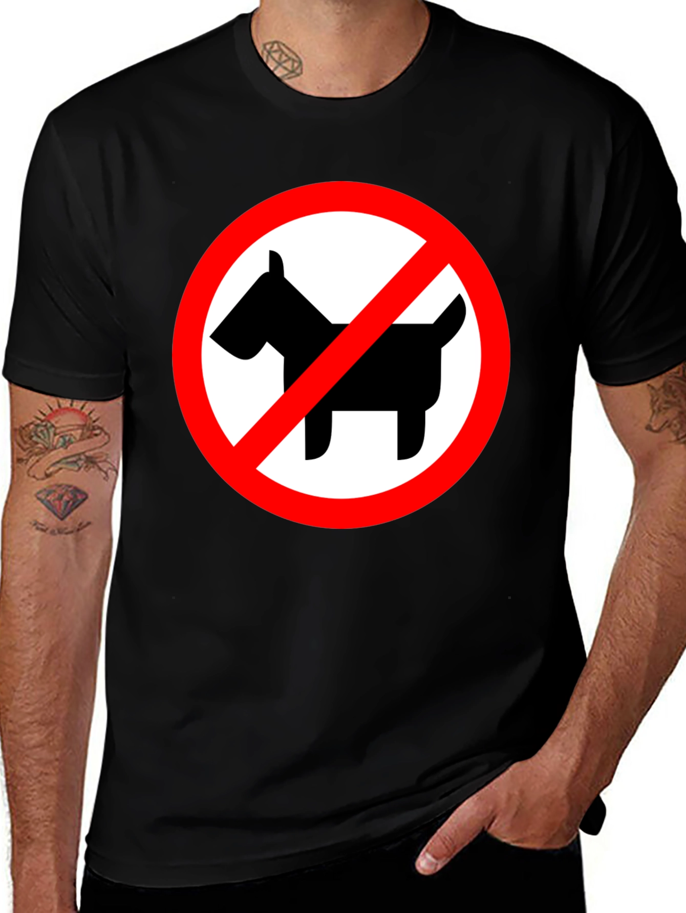 No Dogs Allowed Black Crew Neck T-Shirt